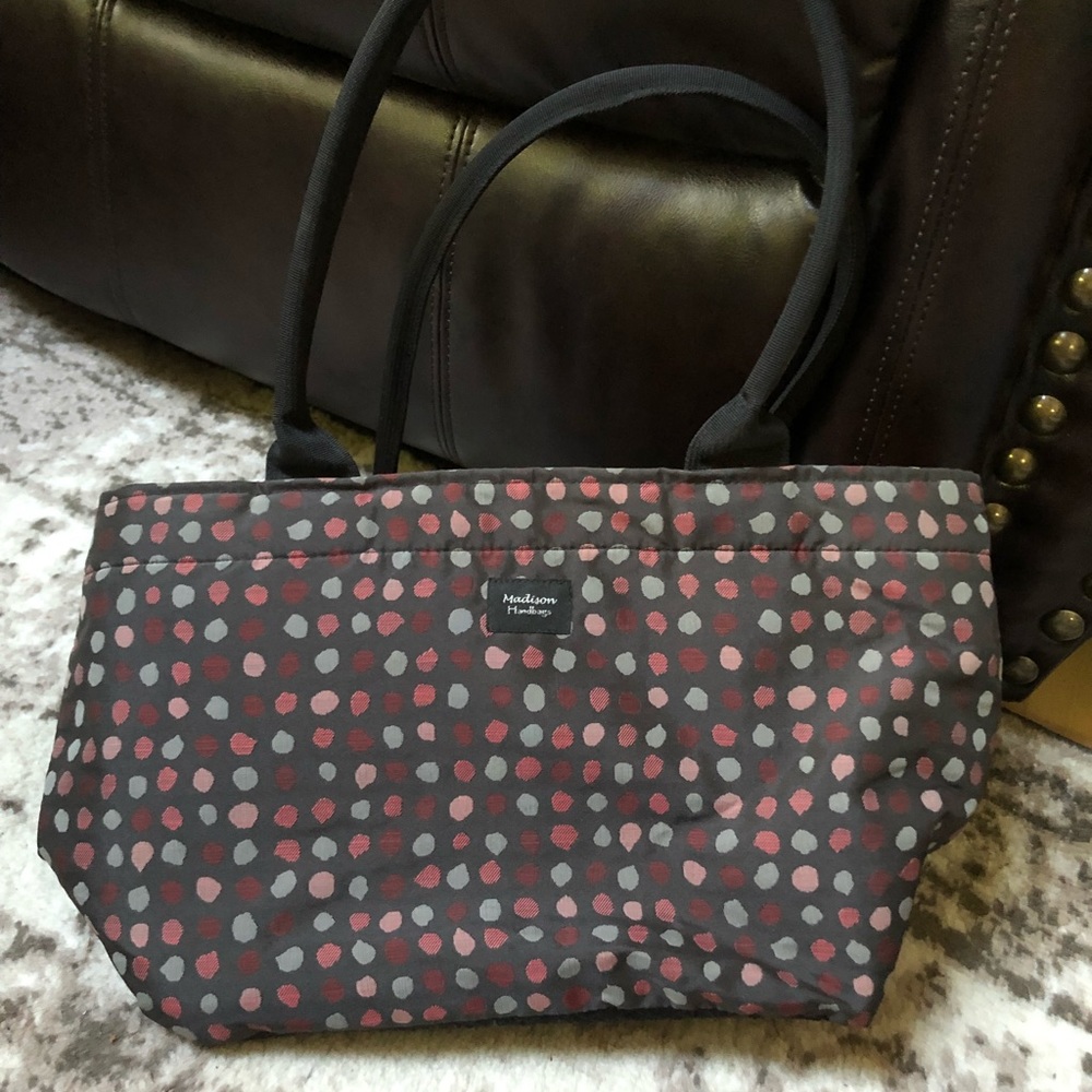 Anthropologie Madison polka dot canvas bag